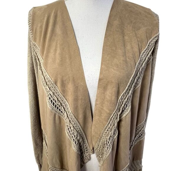INC International Concept Boho Western Cardigan Sweater Size S Fringe Faux Suede - Picture 2 of 10